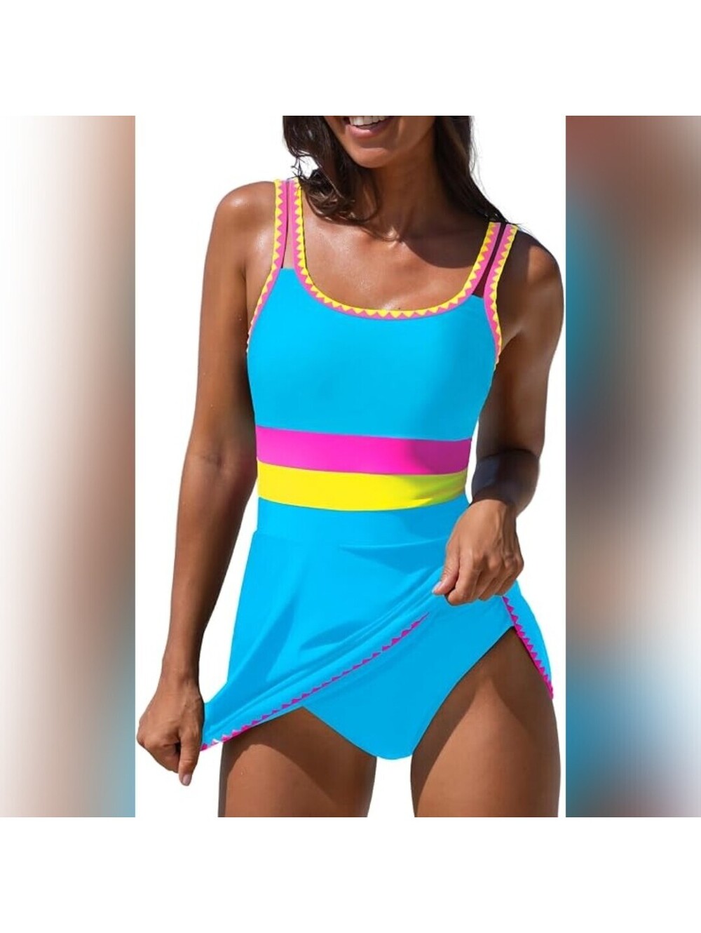 Popvil Women’s Neon Color Block Skirted One-Piece Swimsuit, XL